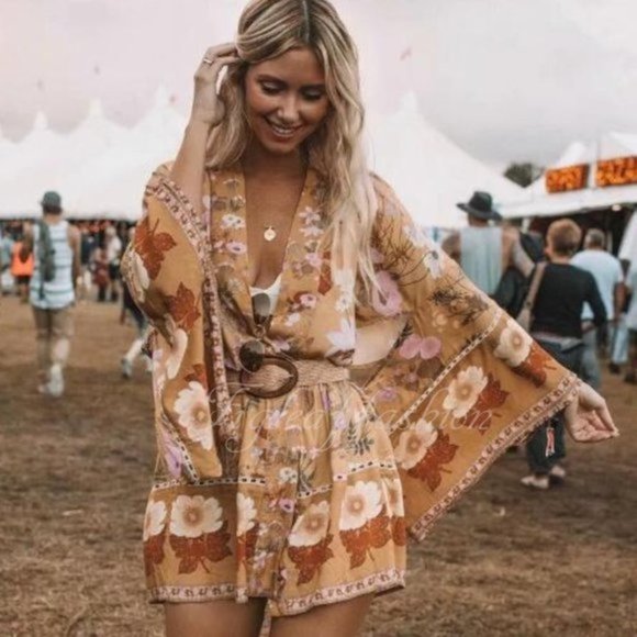 Boho Belted Vintage Print Floral Kimono Jacket - Picture 2 of 8